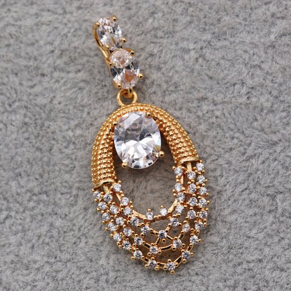 Jewelry - 18K Yellow Gold Filled Geometric Modern Oval Diamond Zircon Pendant Party Gift
